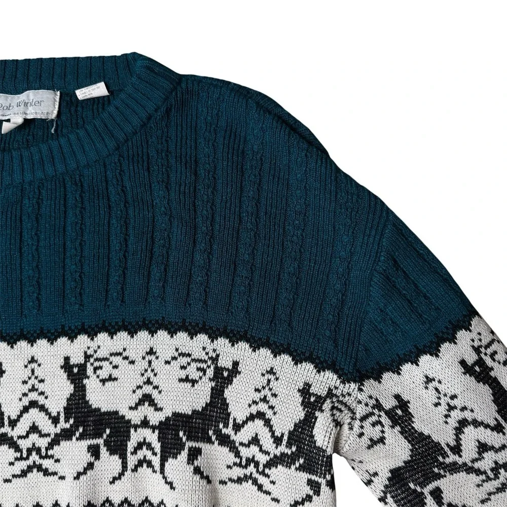 Vintage‎ Rob Winter Reindeer Sweater Size Medium Fair Isle Classic Preppy Green
